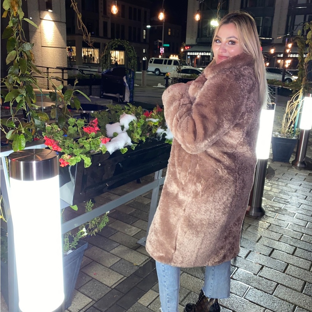 Avec Les Filles Plush Teddy Coat in Mauve Brownie
